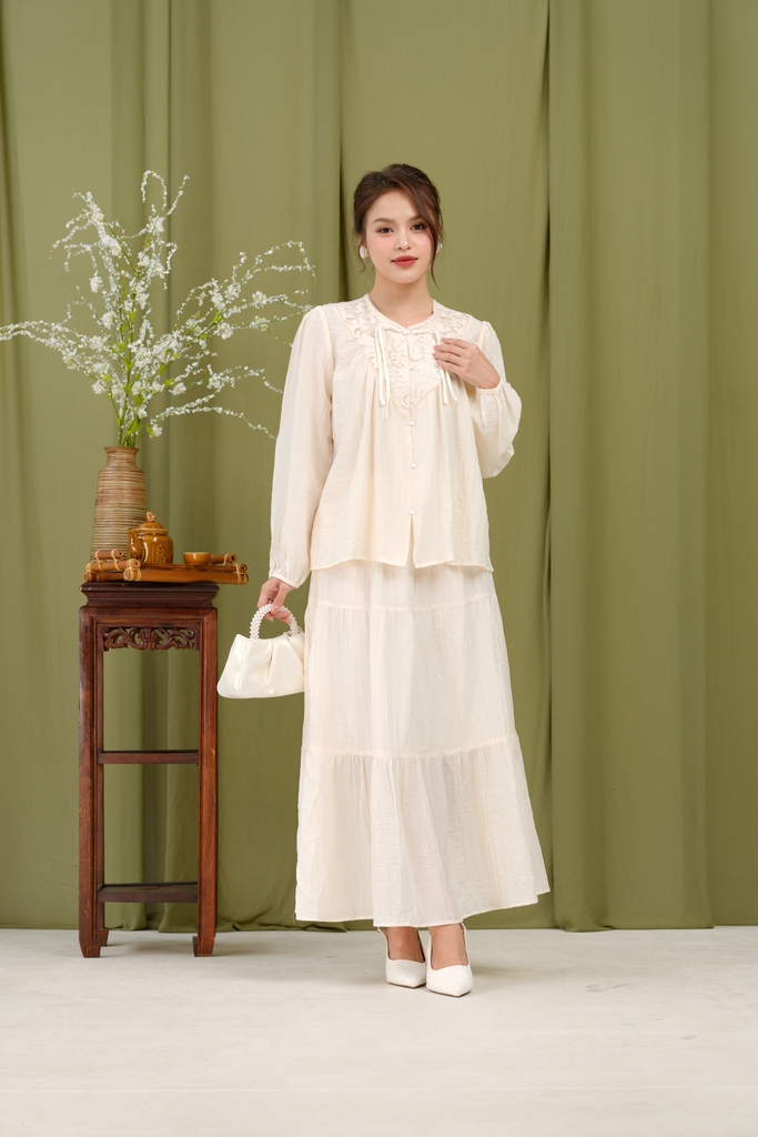Áo Ren Tay Dài Chất Liệu Tơ Cát Swanlake - A12021MW01