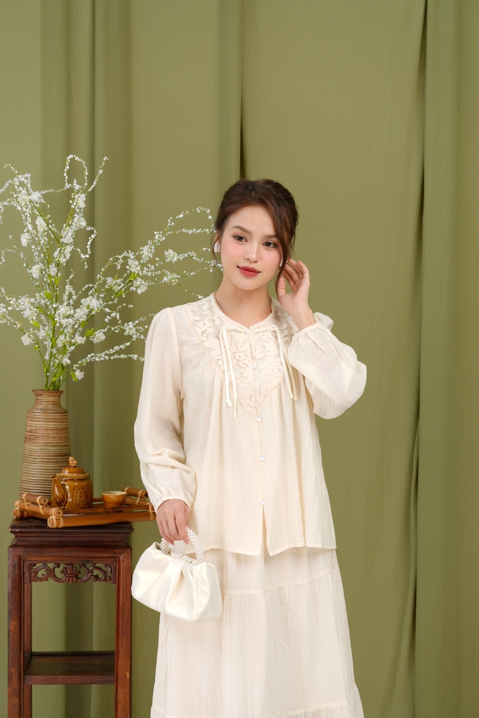 Áo Ren Tay Dài Chất Liệu Tơ Cát Swanlake - A12021MW01