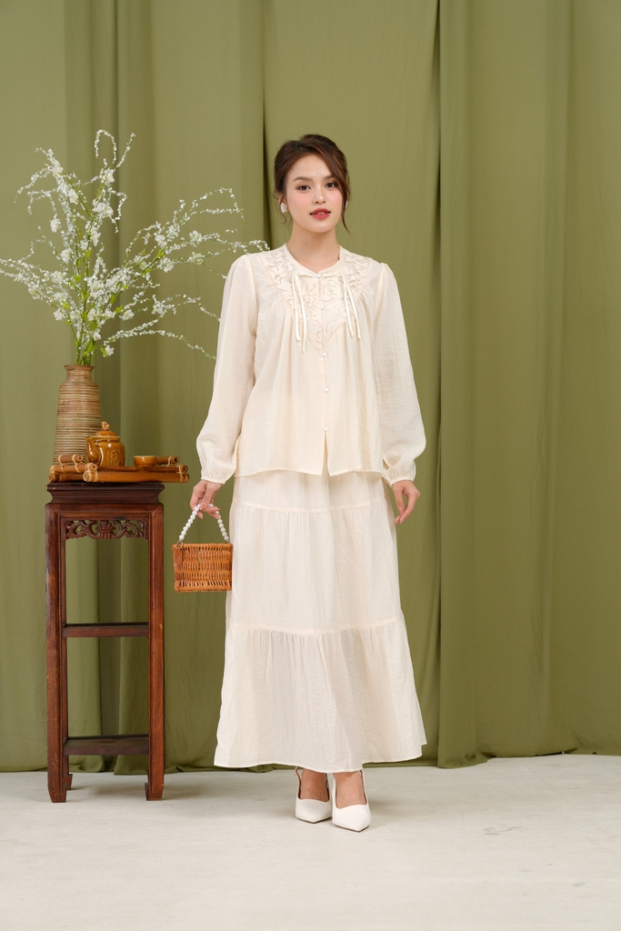Áo Ren Tay Dài Chất Liệu Tơ Cát Swanlake - A12021MW01