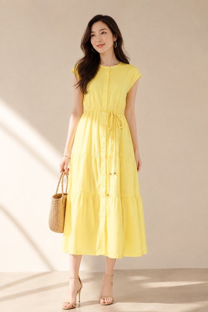 SWANLAKE | Váy Đầm Midi Tơ Cotton Có Cột Dây Chất Tơ Tay Hến D12971LW01