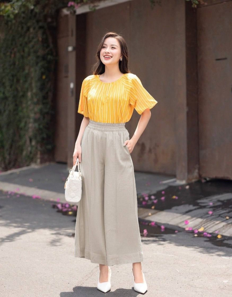 Quần Linen Ống Rộng Ly Gân Lưng Thun Swanlake - Q11402LW08