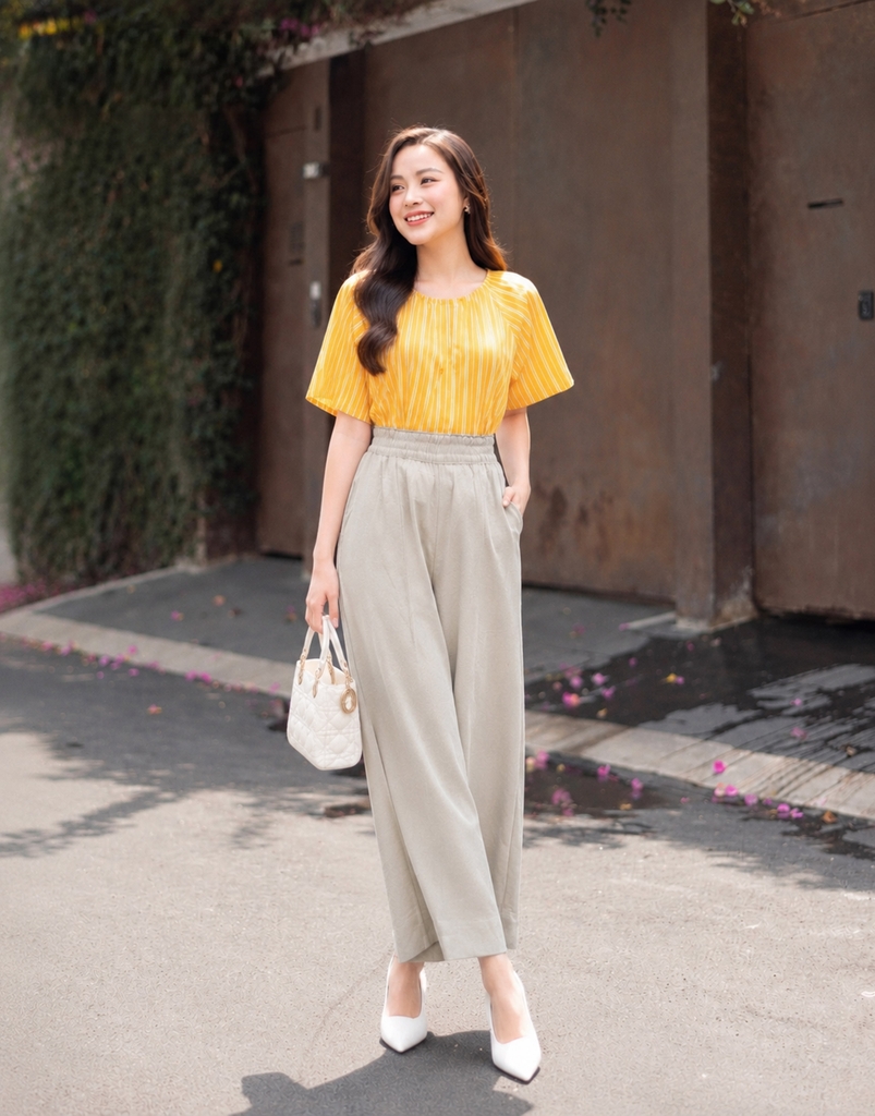 Quần Linen Ống Rộng Ly Gân Lưng Thun Swanlake - Q11402LW08