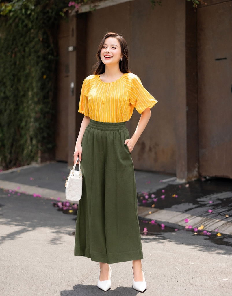 Quần Linen Ống Rộng Ly Gân Lưng Thun Swanlake - Q11402LW08