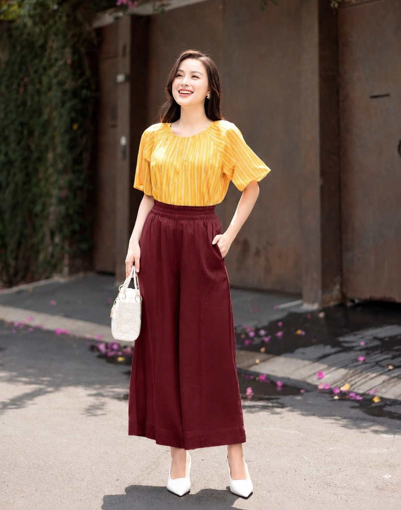 Quần Linen Ống Rộng Ly Gân Lưng Thun Swanlake - Q11402LW08