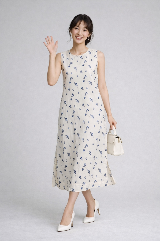 SWANLAKE | Váy Đầm Nữ Maxi Suông Sát Nách Xẻ Tà Linen Bông In Hoa Hè Cổ Tròn Có Túi Du Lịch D12380LW05