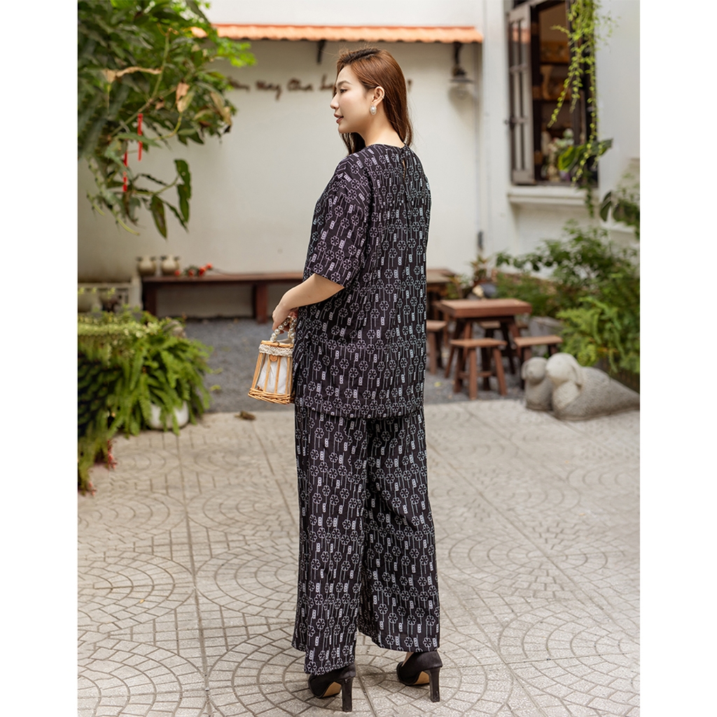 Set Bộ Dài Phom Rộng Tay Ngắn Cổ Thun Đũi Hàn - B11300LW02