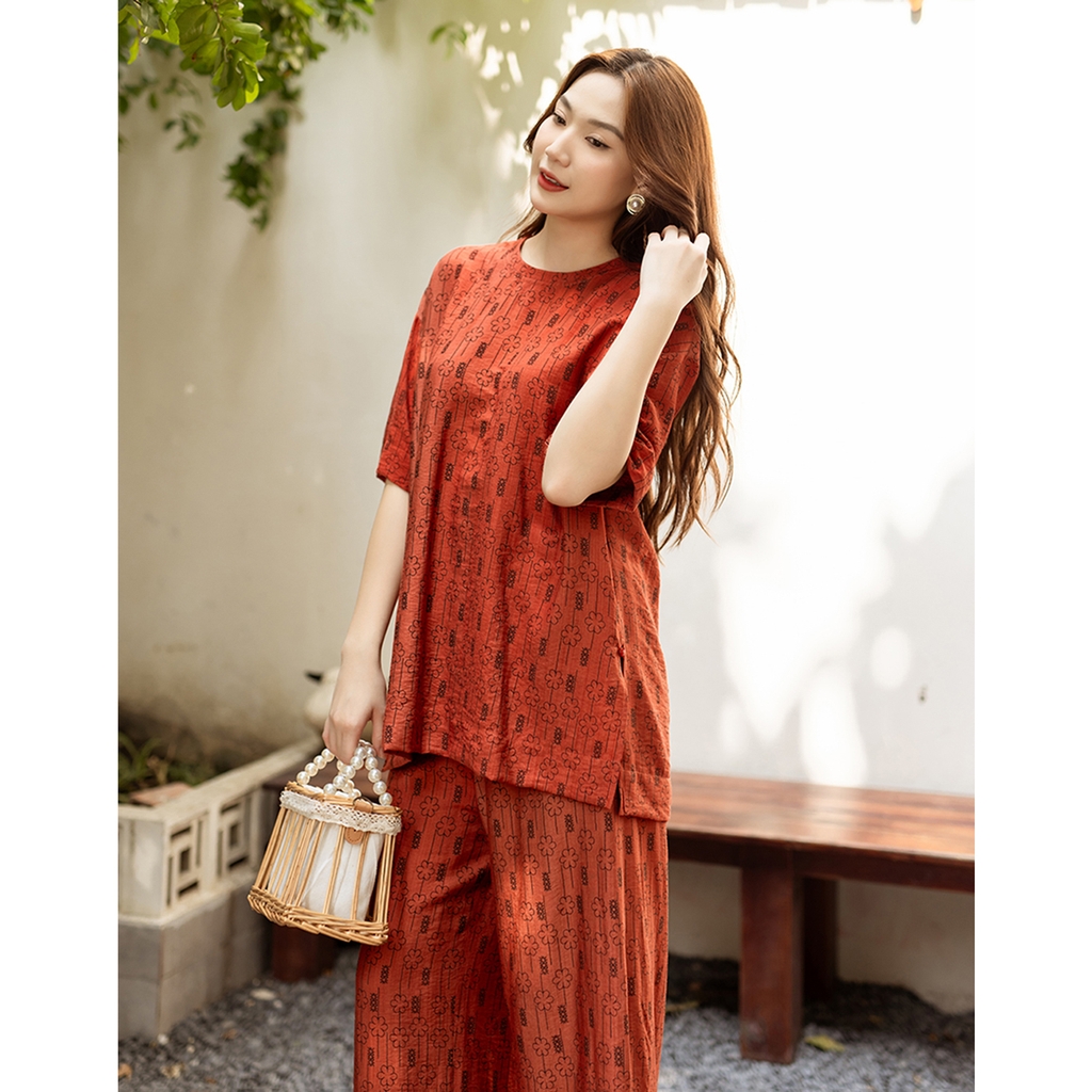 Set Bộ Dài Phom Rộng Tay Ngắn Cổ Thun Đũi Hàn - B11300LW02