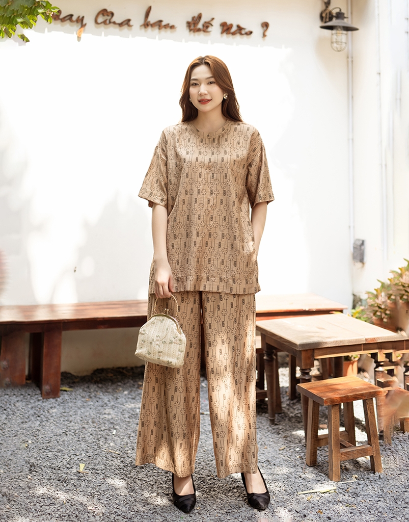 Set Bộ Dài Phom Rộng Tay Ngắn Cổ Thun Đũi Hàn - B11300LW02