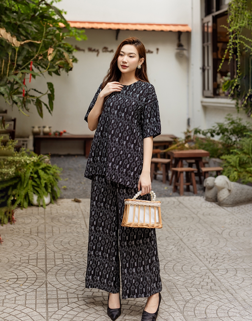 Set Bộ Dài Phom Rộng Tay Ngắn Cổ Thun Đũi Hàn - B11300LW02