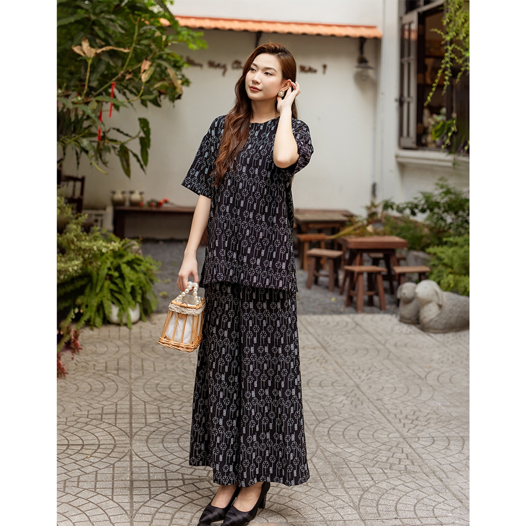 Set Bộ Dài Phom Rộng Tay Ngắn Cổ Thun Đũi Hàn - B11300LW02