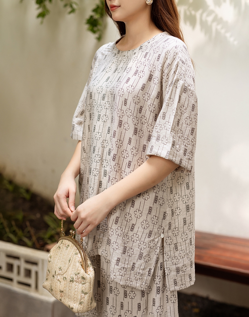 Set Bộ Dài Phom Rộng Tay Ngắn Cổ Thun Đũi Hàn - B11300LW02