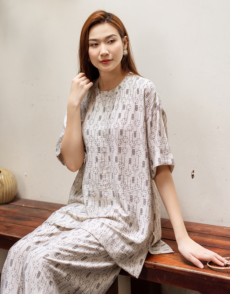 Set Bộ Dài Phom Rộng Tay Ngắn Cổ Thun Đũi Hàn - B11300LW02