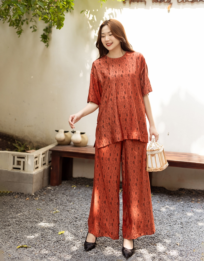 Set Bộ Dài Phom Rộng Tay Ngắn Cổ Thun Đũi Hàn - B11300LW02