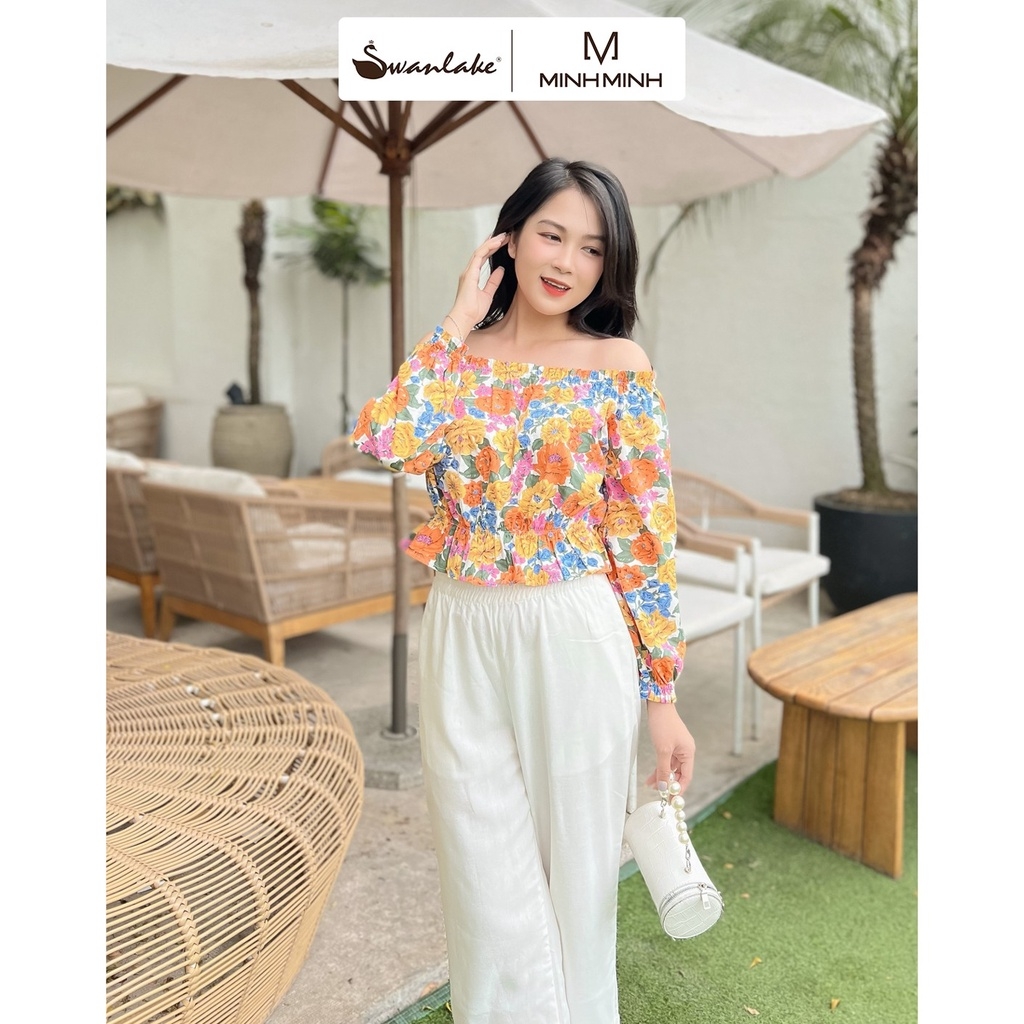 Áo Kiểu Croptop Trễ Vai Cotton Bông Swanlake - A10739LW10