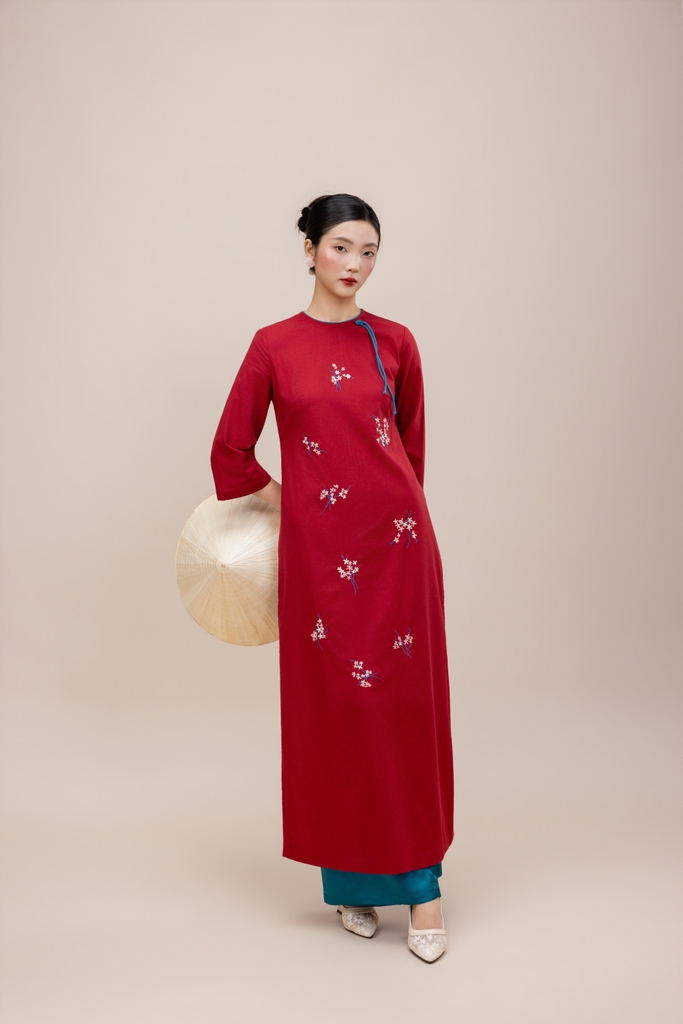 Áo Dài Cách Tân Suông Linen Thêu Hoa L14229LW01