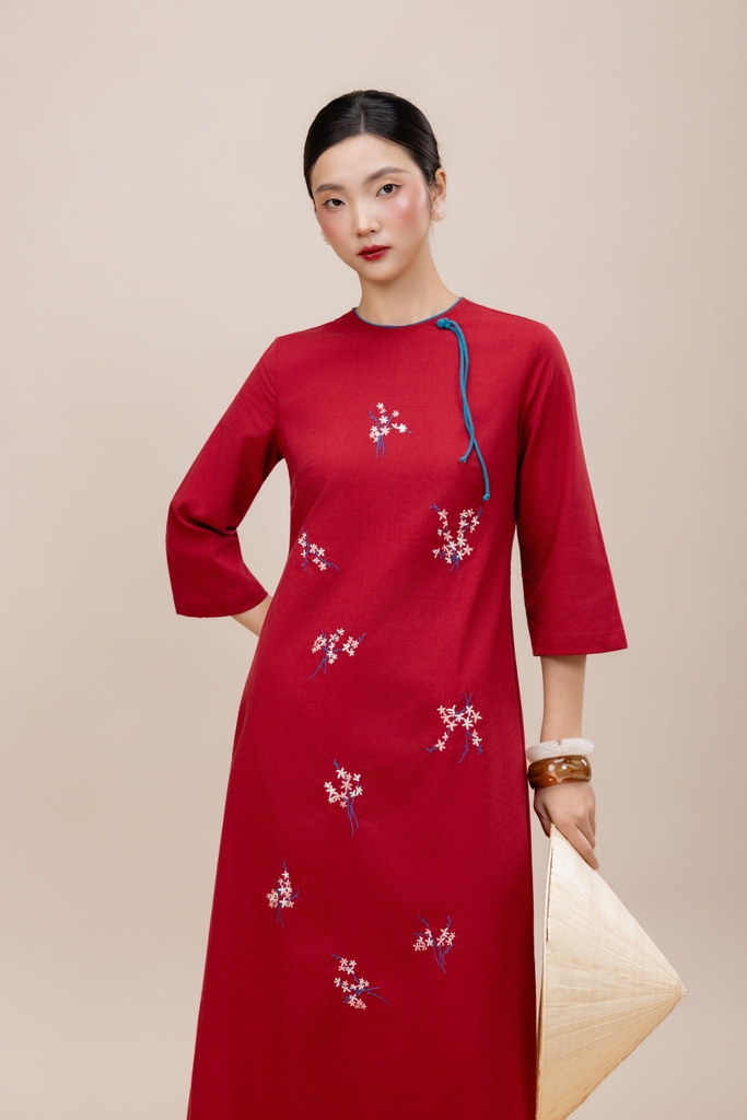Áo Dài Cách Tân Suông Linen Thêu Hoa L14229LW01