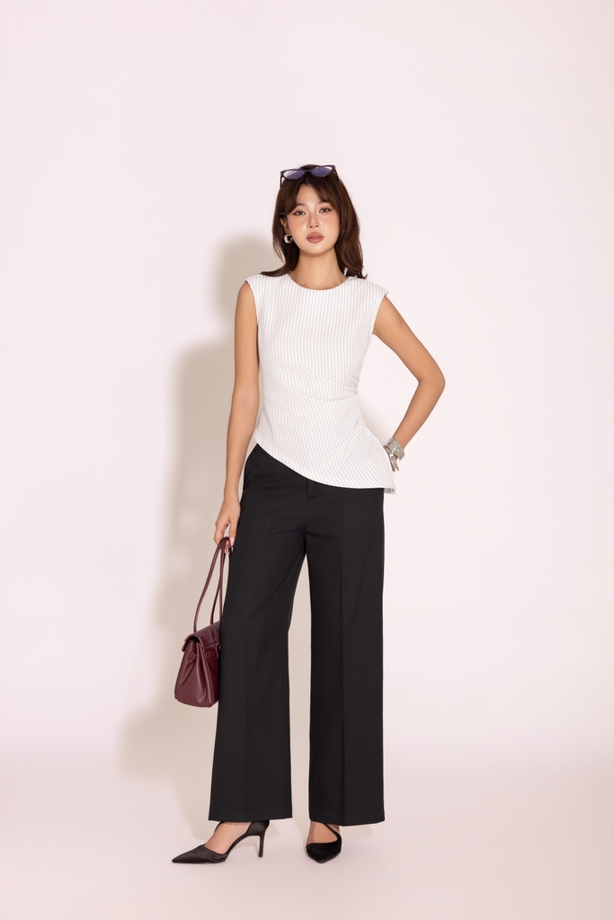 SWANLAKE | Áo Kiểu Nữ Sát Nách Chiết Eo Vạt Chéo Kẻ Sọc Chất Cotton Tôn Dáng Thanh Lịch A13597LW02
