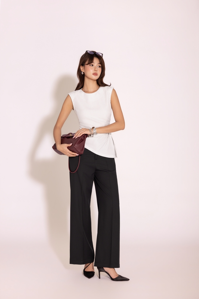 SWANLAKE | Áo Kiểu Nữ Sát Nách Chiết Eo Vạt Chéo Kẻ Sọc Chất Cotton Tôn Dáng Thanh Lịch A13597LW02