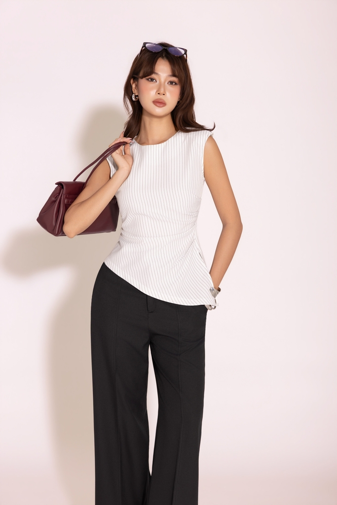 SWANLAKE | Quần Dài Nữ Công Sở Form Suông Ống Rộng Viền Nổi Dập Ly Vải Cotton Thanh Lịch Q14017LW01
