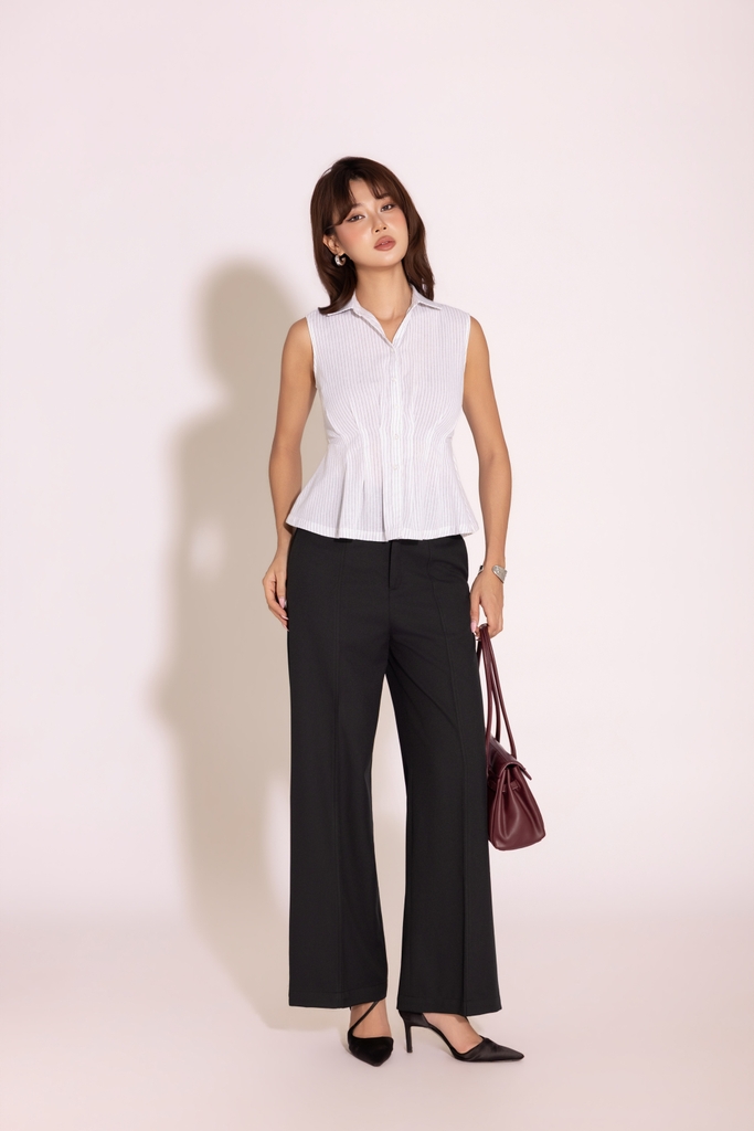 SWANLAKE | Áo Sơ Mi Nữ Sát Nách Xếp Ly Chiết Eo Kẻ Sọc Chất Cotton Trẻ Trung Dạo Phố A13918LW01