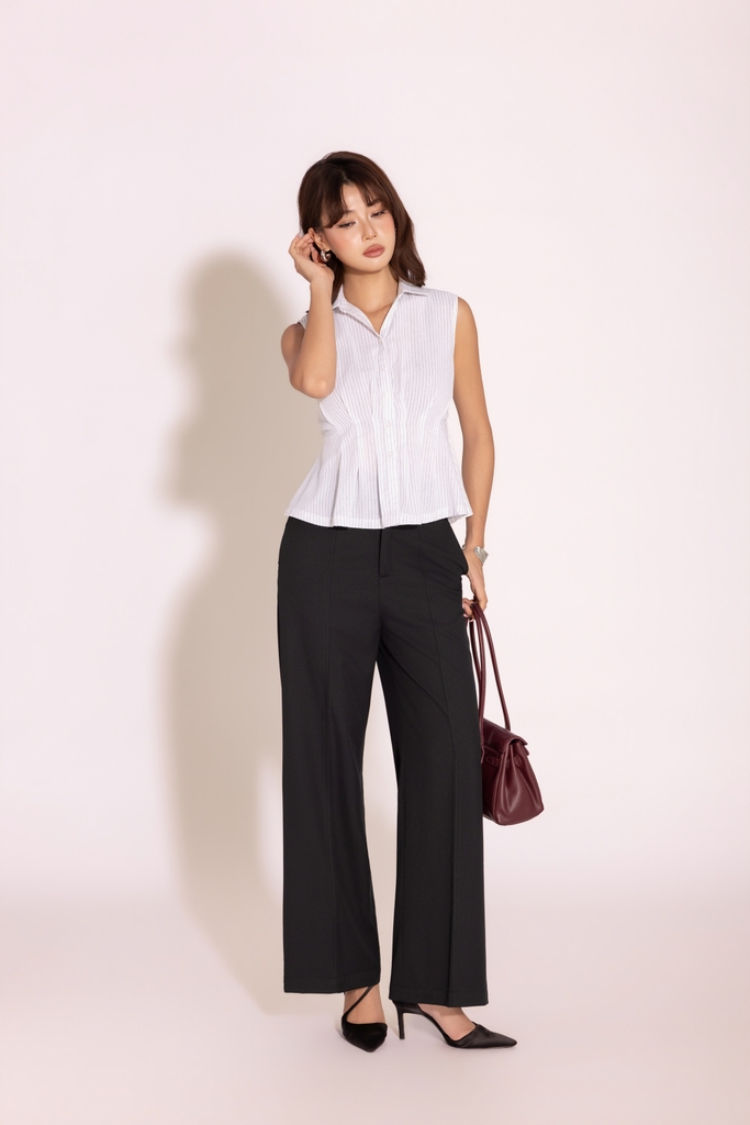 SWANLAKE | Áo Sơ Mi Nữ Sát Nách Xếp Ly Chiết Eo Kẻ Sọc Chất Cotton Trẻ Trung Dạo Phố A13918LW01