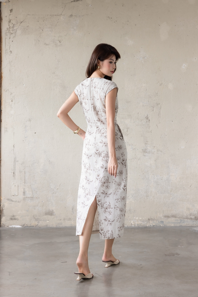 SWANLAKE | Váy Đầm Nữ Dài Dáng Suông Tay Hến Cổ Chữ V Xẻ Sâu Vải Linen Chấm Bi Dạo Phố Hè D13862LW02