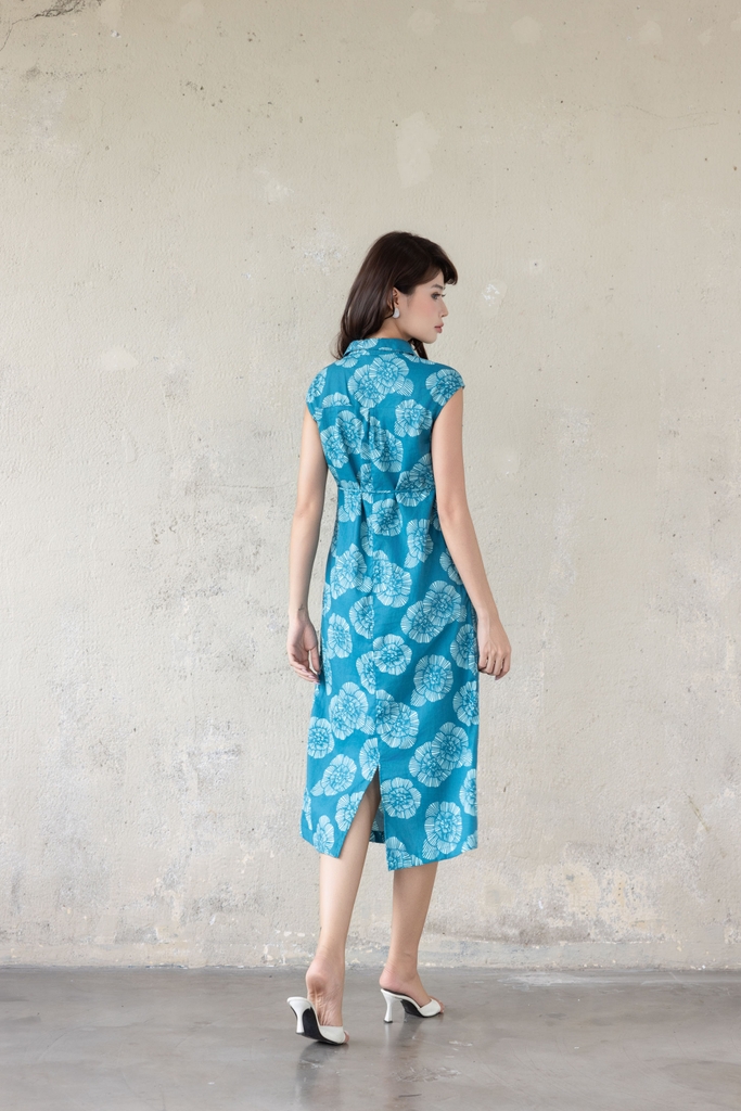 SWANLAKE | Váy Đầm Nữ Dáng Suông Cổ Sơ Mi Vải Linen In Hoa Tay Hến Có Túi Dây Thắt Eo Công Sở D13644LW02