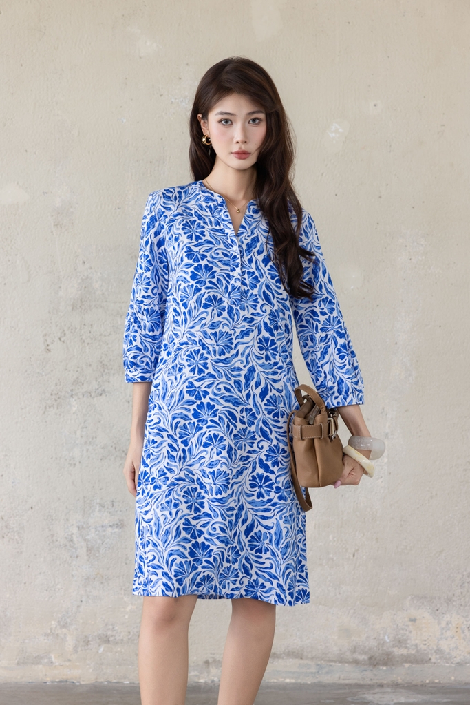 SWANLAKE | Váy Đầm Nữ Suông Tay Lỡ Cổ Trụ Cài Nút Vải Linen Cao Cấp Có Túi Du Lịch Biển Hè D12364LW07