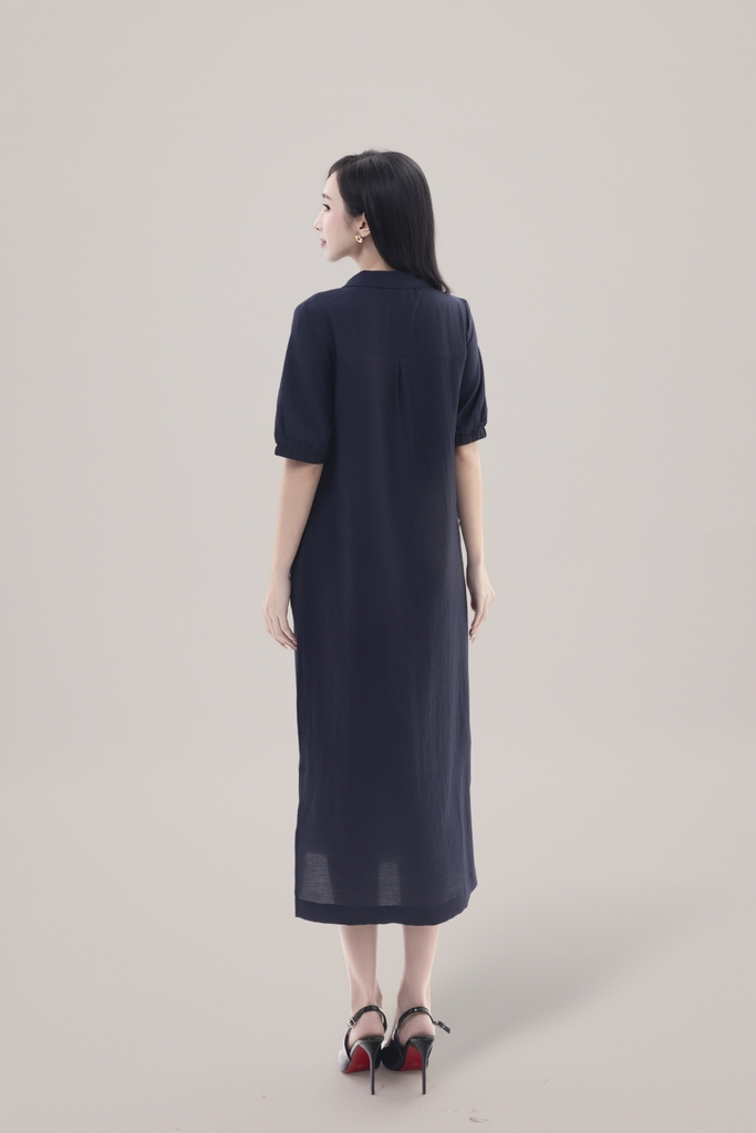 Váy Đầm Nữ Tay Ngắn Cổ Sơ Mi Vải Tơ Phối Ren Sọc Ngang Có Túi Công Dở Dạo Phố D13017LW01