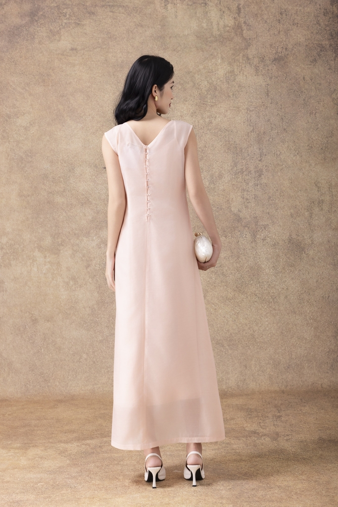 SWANLAKE | Váy Đầm Nữ Maxi Suông Sát Nách Cổ Tròn Vải Tơ Lót Lụa Trơn Cài Nút Sau Đi Tiệc D13152LW01