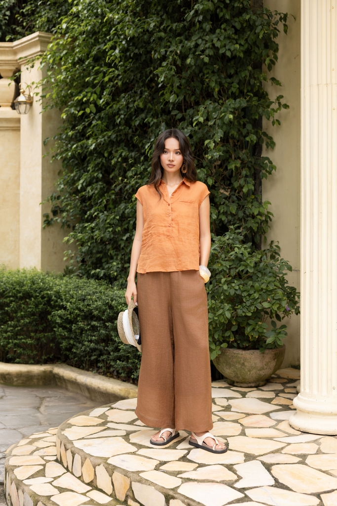 SWANLAKE | Áo Kiểu Nữ Cổ Sơ Mi Trơn Basic Vải Linen Tơ Sát Nách Vạt Bầu Công Sở Thanh Lịch A13816LW01