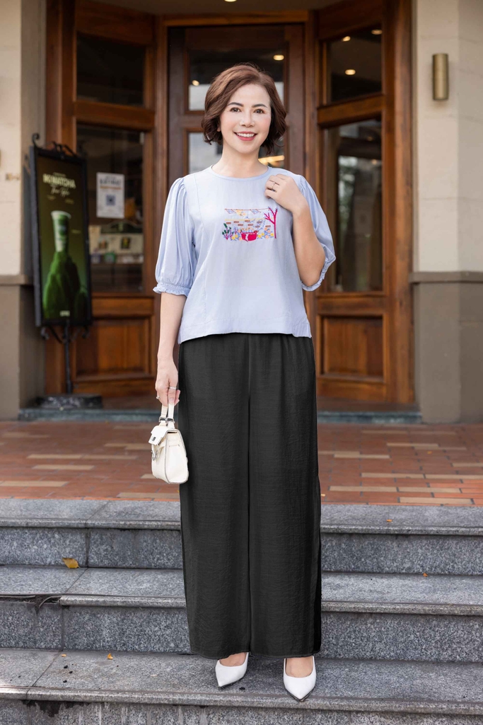 M COLLECTION | Quần Lụa Hàn Ống Suông Rộng Lưng Có Phối Tơ Q12640LW01