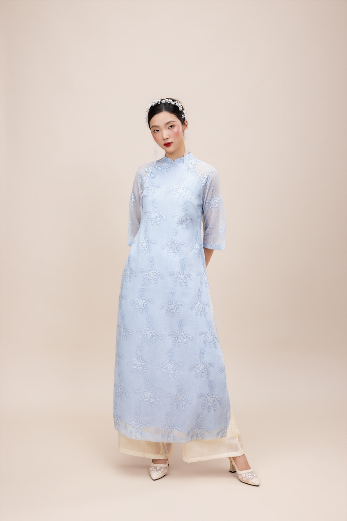 Áo Dài Cách Tân Cổ Trụ Vải Tơ Tre Lót Lụa Hàn L13946LW01