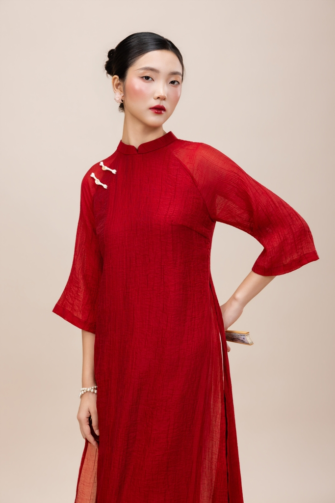 Áo Dài Cách Tân Nữ Suông Vải Xốp Hàn Tà Kép Thêu Hoa L13969LW01
