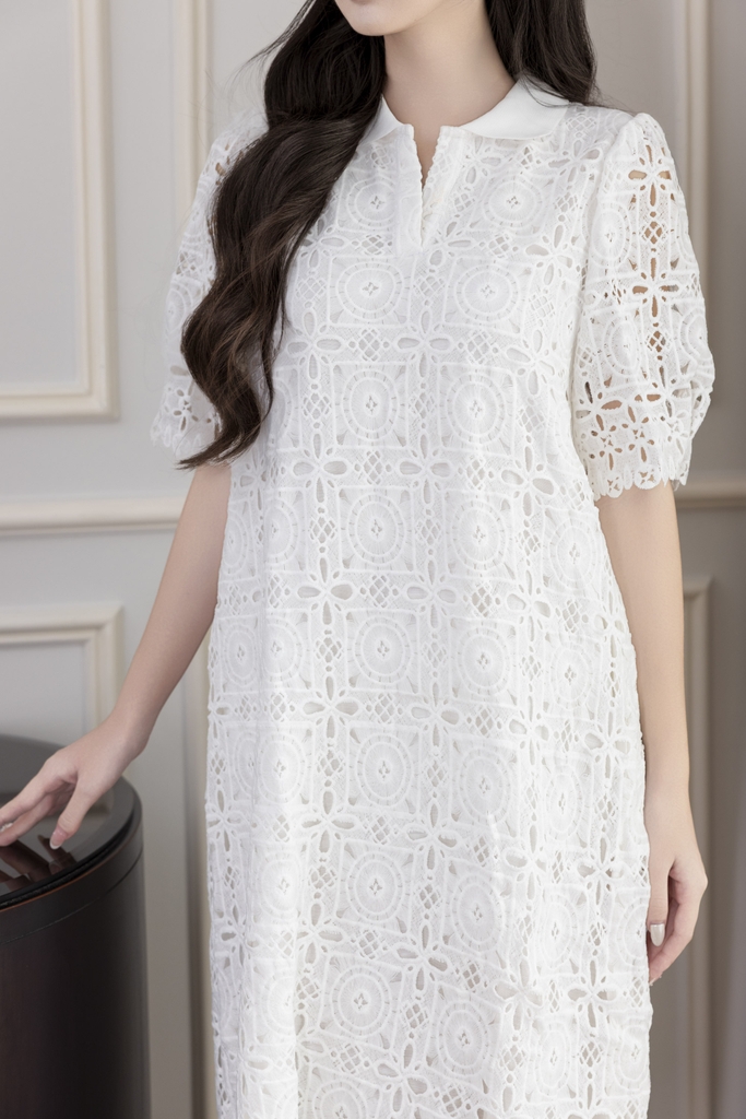 Đầm Ren Có Lót Cổ Sơ Mi Thun Swanlake - D11829LW01