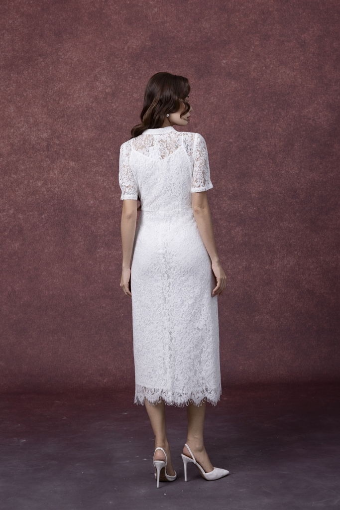 SWANLAKE | Váy Đầm Sơ Mi Nữ Vải Phối Ren Hoa 2 Lớp Chiết Eo Tay Ngắn Sang Trọng Đi Tiệc D13326LW01