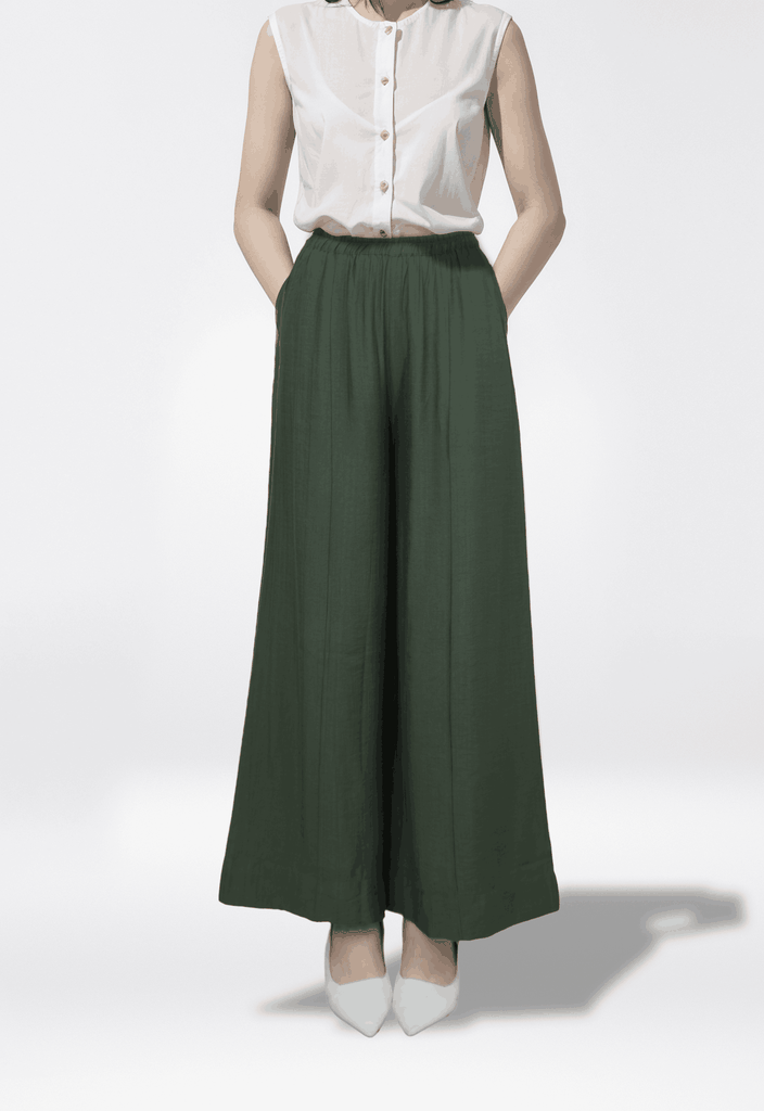 Quần Lụa hàn Ống Rộng Ly Gân Lưng Thun Swanlake - Q11402LW13