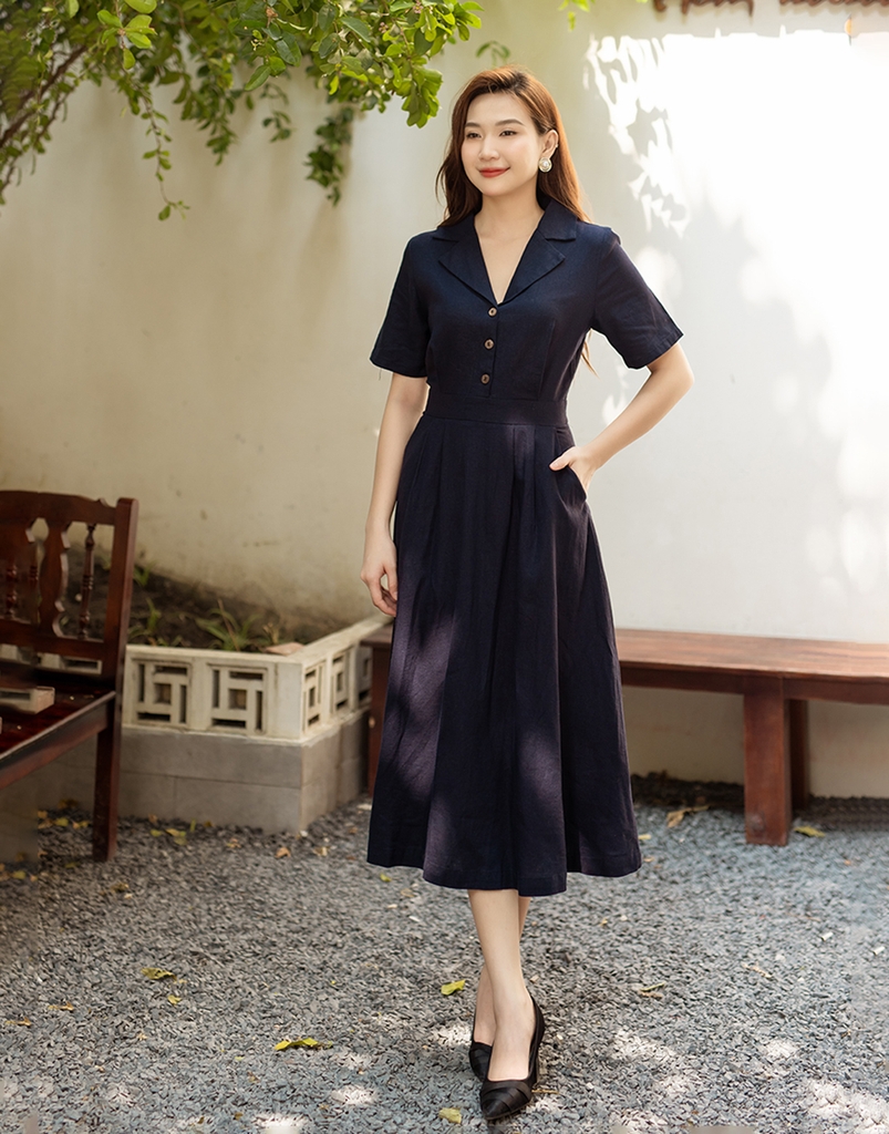 Đầm Sơ Mi Cổ Bẻ Linen Swanlake D09977LW03