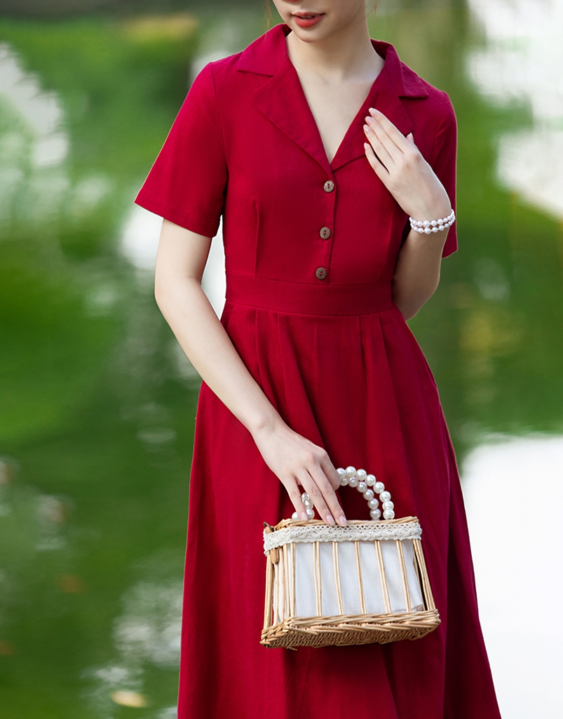 Đầm Sơ Mi Cổ Bẻ Linen Swanlake D09977LW03