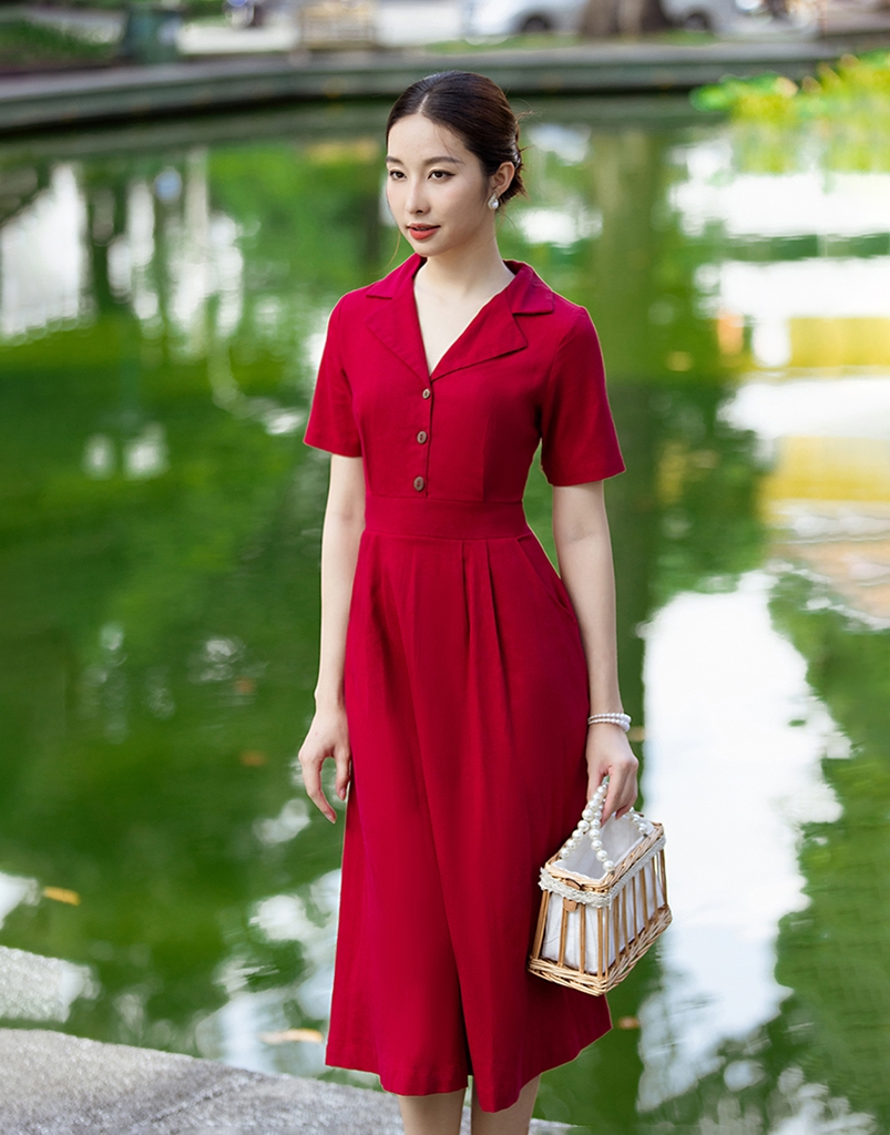 Đầm Sơ Mi Cổ Bẻ Linen Swanlake D09977LW03