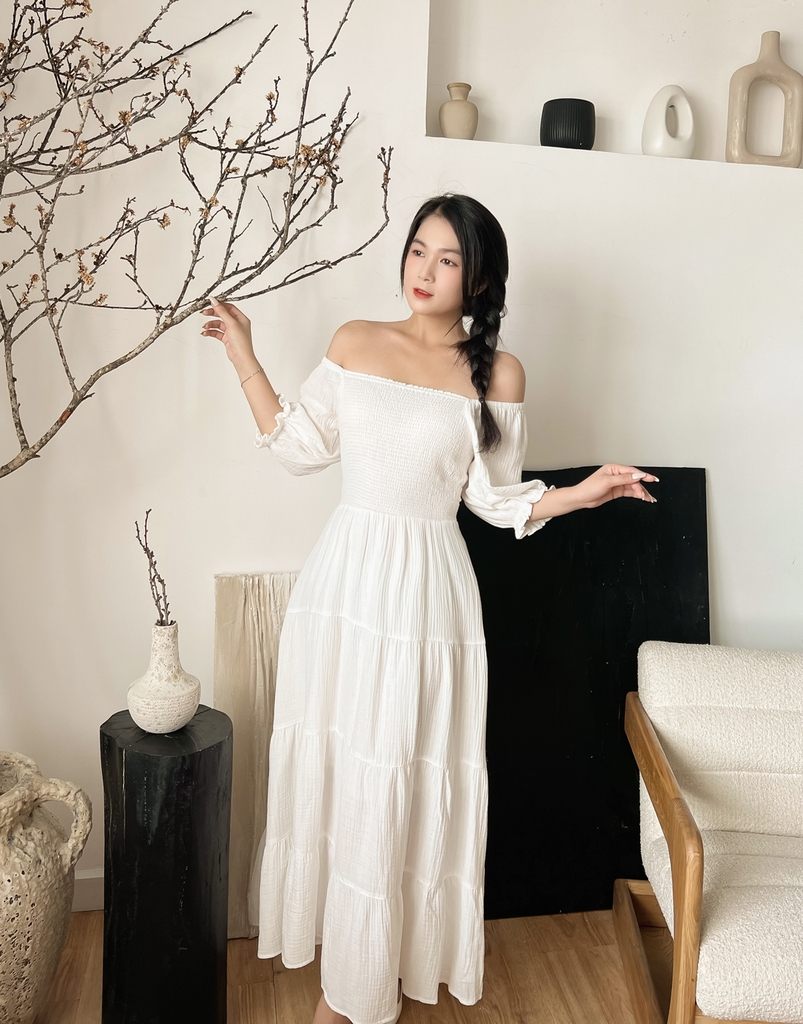 Đầm Maxi Nhún Kiểu Tay Lỡ Swanlake - D10087LW03