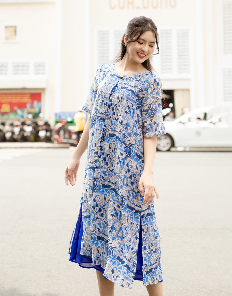 Đầm 2 Lớp Cổ Nẹp Vải Tơ Bông Swanlake - D11030LW01