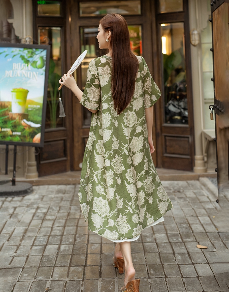 Đầm 2 Lớp Cổ Nẹp Vải Tơ Bông Swanlake - D11030LW01