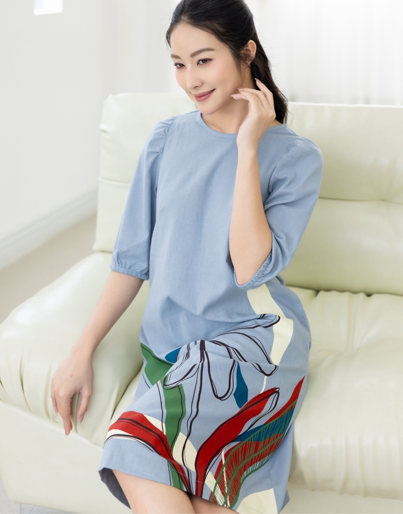Đầm Phom A Linen In Hoa Swanlake - D11077LW01