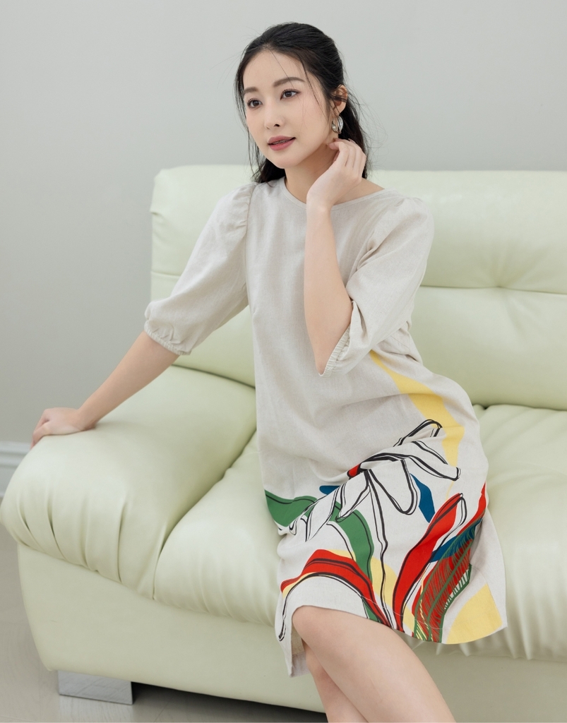 Đầm Phom A Linen In Hoa Swanlake - D11077LW01