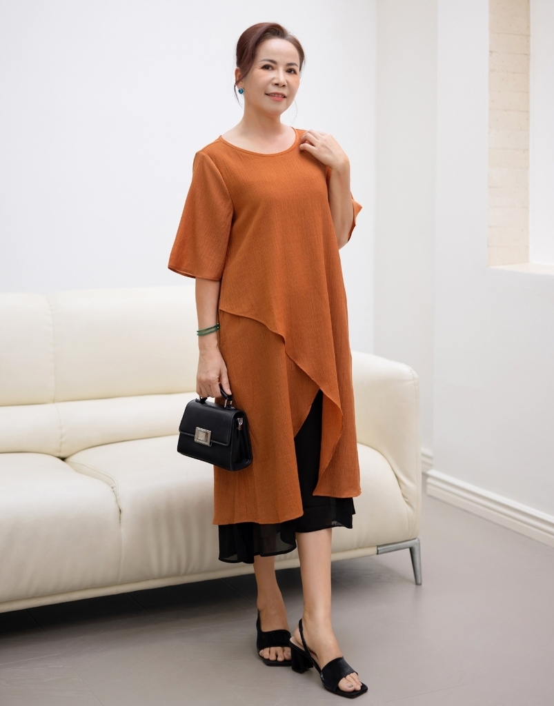Đầm A Vải Lụa Xốp Phối Chiffon Swanlake - D11195LW01