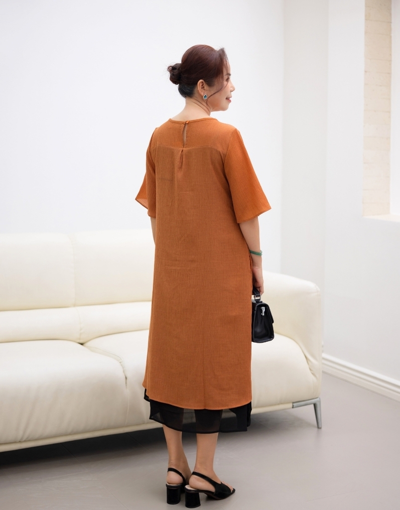 Đầm A Vải Lụa Xốp Phối Chiffon Swanlake - D11195LW01