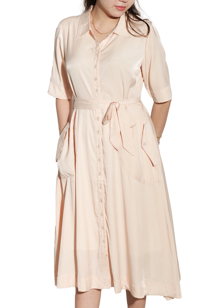 Đầm Sơ Mi Vải Lụa Thắt Eo Swanlake - D11255LW01