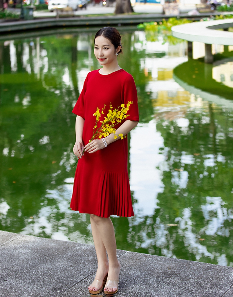 Đầm Vải Lụa Bố Xếp Ly Swanlake - D11260LW01