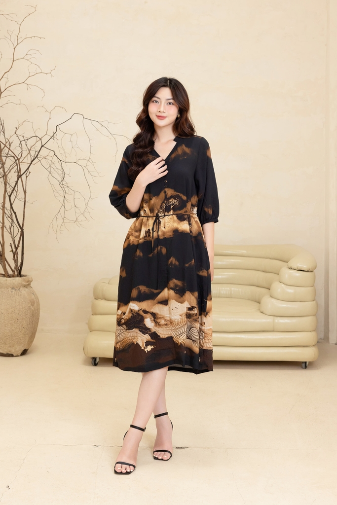 Đầm Thêu Chất Liệu Đũi Bông Có Dây Cột Eo Swanlake - D11435LW01